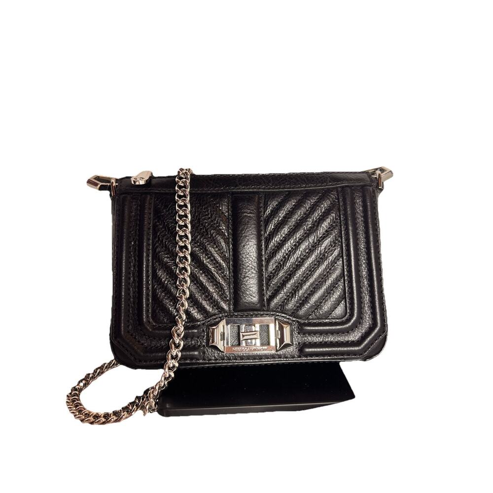 Rebecca Minkoff Love Chevron Quilted Leather Top-Zip Crossbody Bag Black
